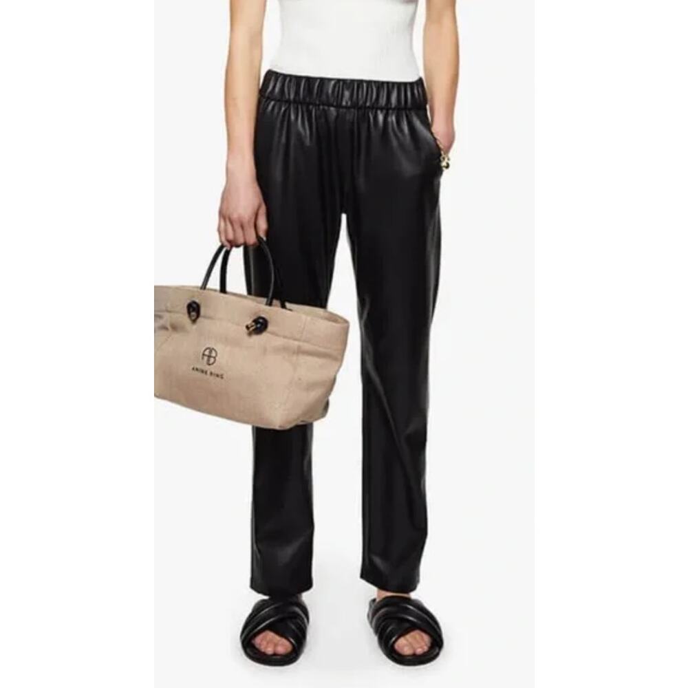 Anine Bing Colton Faux Leather Track Pants in Black Size Small EUC